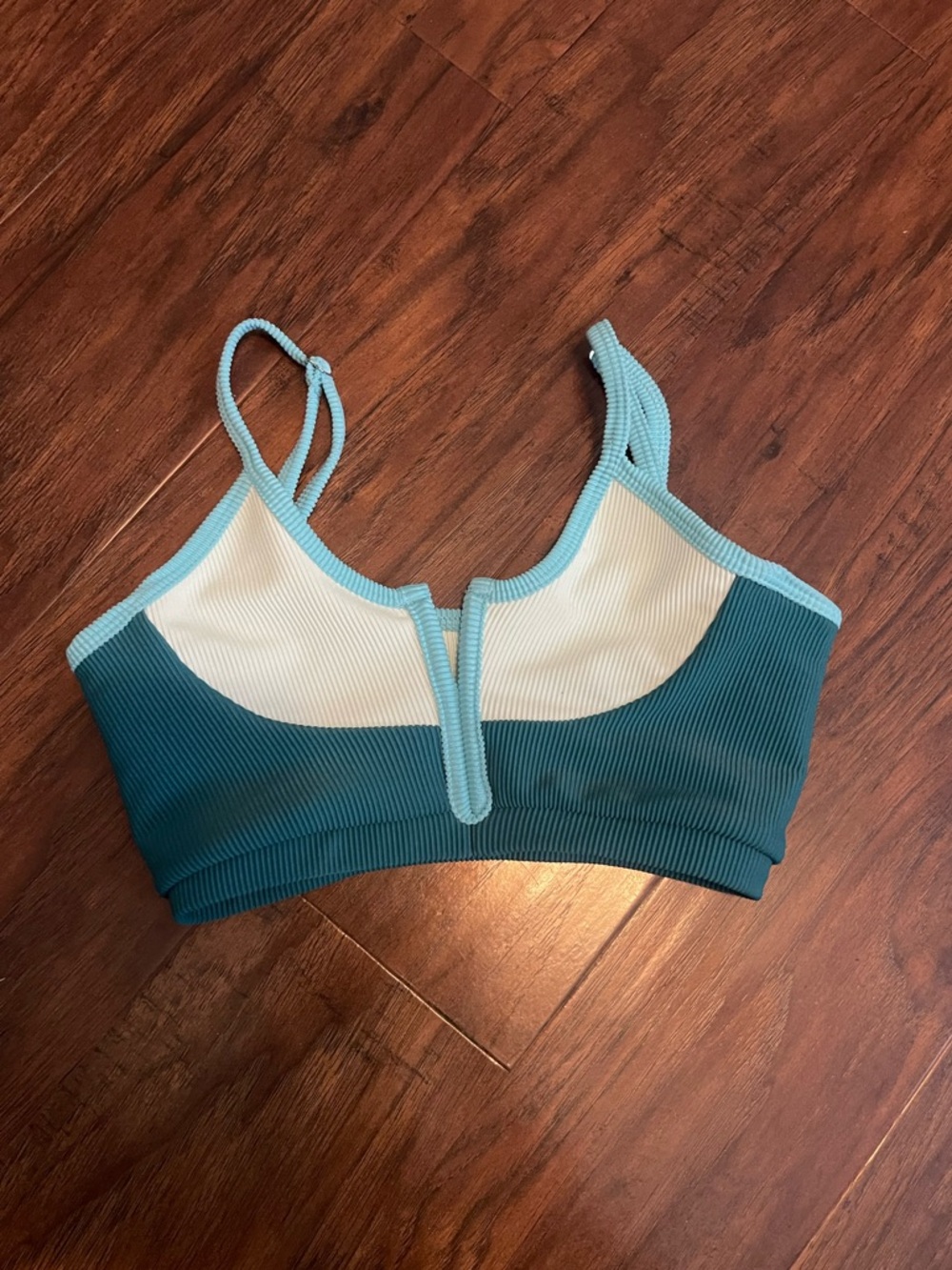 Girls' Teal & White Ribbed Cropped Cami Top